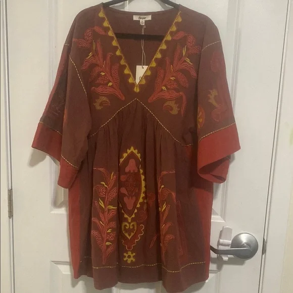 Boho Embroidered Mini Dress - Picture 1 of 9